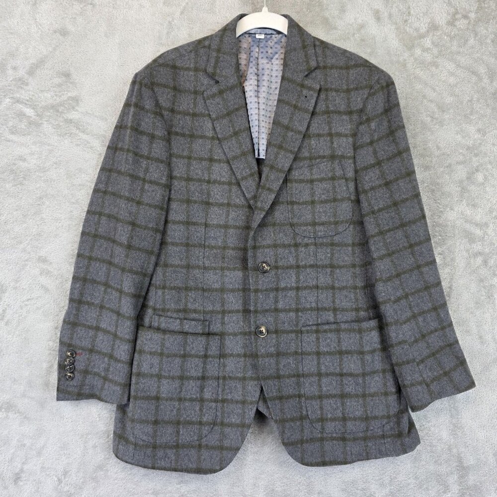 JKT New York Blazer Mens 38R Gray Green Windowpane Wool Blend Bond Sport Coat